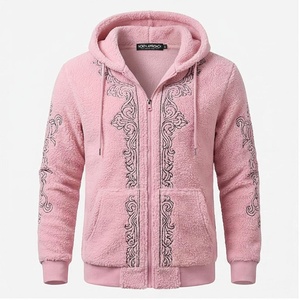 Sweat-shirt à capuche zippé en polaire rose North Approach, motif Paisley brodé, unisexe, vêtements décontractés d'hiver - Product Image 1