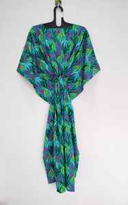 Robe Kaftan en Coton à Imprimé Feuilles de Palmier et Dentelle, Style Vintage, Longueur Genou, Cache-maillot de Plage Indien, Col en V, Manches 3/4, Légère, Vêtement de Nuit - Product Image 2