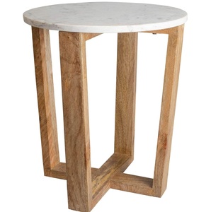 Table d'appoint en bois et marbre indien antique avec finition protectrice, durable et écologique, pour salon et usage domestique, vente en gros - Product Image 1