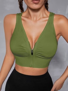 Ladies Open Teardrop Back Fitness Vest Bodyshaping Undergarment Four Way <b>Stretch</b> Aerobics Running Top Zip Up Activewear <b>Bra</b> - Product Image 3