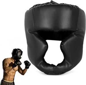 <b>Black</b> Boxing Boxing Head Guard PU Leather Protective Adult Unisex Adjustable Clear Visor Sports Head Guard Air <b>Vents</b> Universal - Product Image 1