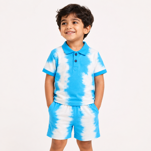 Ensemble polo et short en coton à manches longues de couleur unie, bleu et blanc, tenue décontractée d'été pour homme, tissu tricoté respirant - Product Image 3
