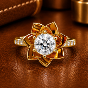 Anillo de Compromiso Solitario con Diamante de Corte Redondo y Diseño Floral, Oro Amarillo de 14K/18K, Certificado IGI, Joyería Personalizada, Proveedor Mayorista - Product Image 1