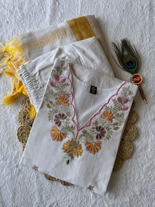 LAMOUNT White <b>Silk</b> a Line <b>Kurta</b> Trousers Dupatta High-quality Party Wear Hand Work Indian Traditional Design Women Wholesale - Product Image 4