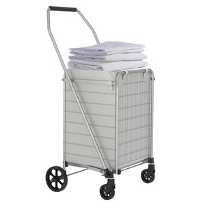 Carrello spesa pieghevole in alluminio a doppio cestello con ruote girevoli a 360° e ripiano - Product Image 6