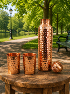 <b>Copper</b> Luxury Water Bottle Embossed Dotted Design Reusable Eco Friendly Large Capacity Kitchen Use <b>Screw</b> Cap Storage - Product Image 6