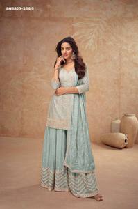 คอลเลคชั่นพิเศษสำหรับวันอีด ชุดชิโนนพร้อมชุดปักลายพร้อมกางเกงพลลาโซ-คุร์ตาและผ้าคลุมไหล่ ราคาขายส่งจากซัพพลายเออร์อินเดีย - Product Image 3