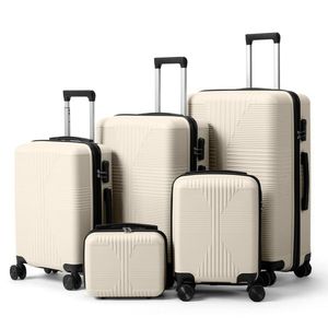 Set di Valigie 5 in 1 in PP con Serratura Non-TSA, Colore Bianco Sporco, Misure 12in 16in 20in 24in 28in - Product Image 1