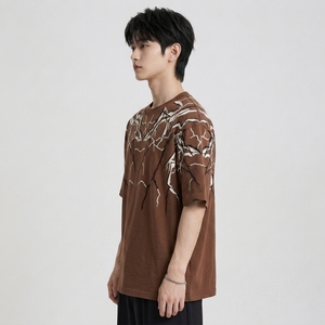 Camiseta de punto OEM Premium para hombre, personalizada, de algodón, oversize, con hombros caídos, estampada, cuello redondo, manga corta, estilo urbano - Product Image 2
