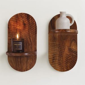 Solid Sheesham Wood Wall Mounted <b>Candle</b> Holder | Wooden Pillar Mombatti Stand for Home Décor | Farmhouse <b>Floating</b> <b>Candle</b> - Product Image 1