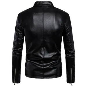 Premium <b>Men's</b> Black Leather Biker <b>Jacket</b> Slim Fit Motorcycle Rider <b>Jacket</b> Fashion Streetwear Outerwear Windproof Zipper - Product Image 2