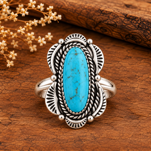 Anillo de Diseño Azul Turquesa Mohave, Hecho a Mano, Estilo Bohemio Occidental, Joyería con Piedras Preciosas, Anillo Ajustable de Moda - Product Image 4