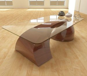 Modern <b>Glass</b> <b>Coffee</b> <b>Table</b> with <b>Curved</b> Marble Look Tabletop Installation for Housewarming Living Room Decor - Product Image 1