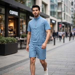 Conjunto de Pantalones Cortos y Chaqueta Cortavientos para Hombre de Alta Calidad con Logotipo Personalizado, Traje Deportivo de 2 Piezas, Ligero, de Nailon y Poliéster, con Media Cremallera y Manga Corta - Product Image 2