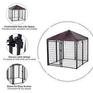 Recinto per Cani da Esterno Nero Intenso 1,5x1,5m con Tetto Resistente ai Raggi UV e all'Acqua, Grande Recinzione in Acciaio per Cani di Razze Giganti - Product Image 4