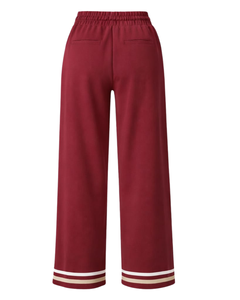 Pantalon large rouge bordeaux pour femme, décontracté, taille haute, avec cordon de serrage, coupe ample, droit, confortable et tendance - Product Image 5