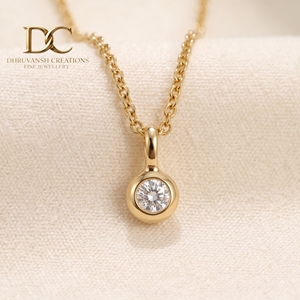 Collier tendance en or jaune massif 14 carats avec pendentif en diamant de laboratoire serti clos, taille ronde, bijou élégant pour femme - Product Image 4