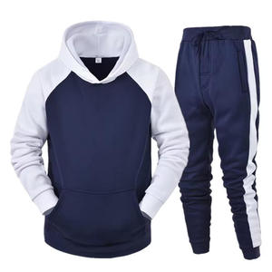 Conjunto de Sudadera con Capucha y Mangas Raglán en Blanco y Azul Marino para Hombre, Chándal Informal de Forro Polar, Corte Regular, Ropa de Otoño - Product Image 1