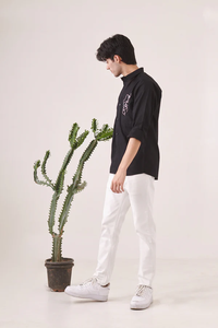 Camisa de Lino para Hombre, a la Moda, Manga Larga, Bordado Facial, Corte Ajustado, Casual, con Botones, para Verano, Oficina, Uso Diario, Cómoda - Product Image 5