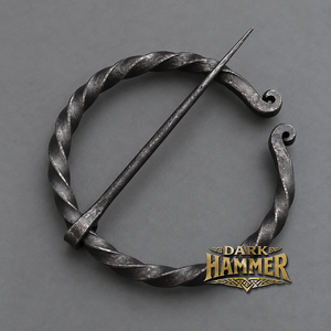 Hand Forged Medieval design <b>Twisted</b> O <b>shape</b> brooch with clock pin unisex for cloak shawl <b>and</b> scarf - Product Image 2