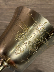 Handcrafted Brass Engraved <b>Goblet</b> Floral Etched Wine <b>Glass</b> Vintage Long Stem Metal Chalice Luxury Table Decor - Product Image 5