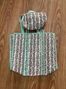 Handcrafted Block Printed Cotton Quilted Tote Bag with Matching Zipper Pouch for Everyday Travel, Shopping, Office & Casual Use - Product Image 1