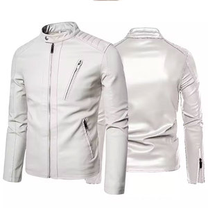 Econex Sports Men's <b>Slim</b> <b>Fit</b> Genuine Leather Windproof Moto <b>Jacket</b> Turn-down Collar Zipper Closure Regular Sleeve Winter Casual - Product Image 2