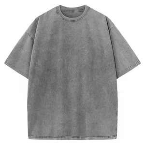 เสื้อยืดผู้ชายสีเทาล้วน ผ้าฝ้าย แขนสั้น คอกลม ทรงโอเวอร์ไซส์ สไตล์ลำลอง ผ้าถัก ทรงปกติ ดีไซน์เรียบ - Product Image 2