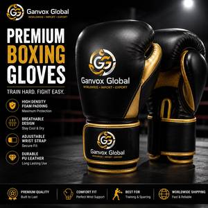 Ganvox Global Boxing <b>Gloves</b> 8OZ-16OZ Black Gold PU Leather High-Density Foam Padding Comfortable Durable Adjustable Wrist Strap - Product Image 4