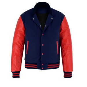 Chaqueta Varsity Azul Marino con Mangas de Cuero Rojo, Tallas Grandes, 100% Lana de Alta Calidad, Venta al Por Mayor, Bajo MOQ, Precio de Mayoreo, 2026 OEM - Product Image 4