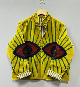 Chaqueta de terciopelo estilo bomber Suzani para mujer, bordado floral, 100% algodón, cuello alto suave, 600g, logo frontal, longitud media, abierta - Product Image 2