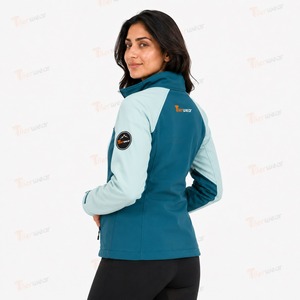 Veste de ski en polaire pour femme, personnalisée, à blocs de couleur, manches longues, col à capuche, fermeture éclair, imperméable, respirante, coupe-vent, hiver - Product Image 4