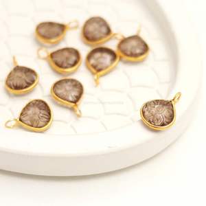 Pendentif en quartz fumé naturel sculpté à la main en forme de fleur, en argent sterling 925, charme en pierre de quartz fumé pour la fabrication de bijoux, 12 mm - Product Image 5