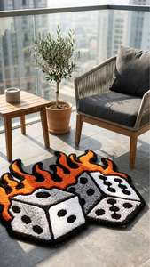 Tapis d'intérieur unique en laine tuftée à la main, motif dés flamboyants, antidérapant, doux et moelleux, thème casino, pour salon et chambre à coucher - Product Image 4
