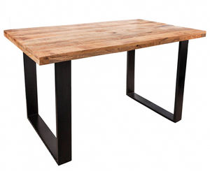 European Loft Style Iron & Wooden Solid Mango Wood <b>Square</b> Top U Shape Metal Leg Black & Natural Finish Home Kitchen Dining <b>Table</b> - Product Image 1