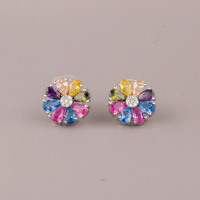 Blumenförmige Ohrstecker mit Bunten Kristall-Strass-Steinen 925 Silber Niedlicher Alltagsschmuck für Damen