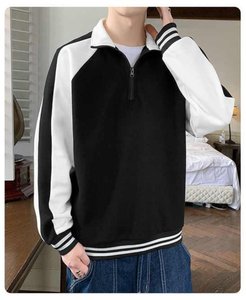 เสื้อสเวตเชิ้ตแบบ unisex ครึ่งซิป คอปกตั้ง แขนเสื้อแบบแร็กแลน ตัดต่อสี ทรงปกติ ผ้าถัก ใส่สบายๆ ในฤดูใบไม้ร่วง ผลิตจากโพลีเอสเตอร์ - Product Image 5