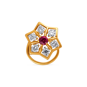 GLEAMORA ENTERPRISE - Piercing de Nariz con Diamante Cultivado en Laboratorio, Corte Brillante en Forma de Flor, Chapado en Oro Amarillo de 18K, Modelo de Lujo para Mujer - Product Image 1