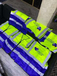 Chaleco de Seguridad Reflectante de Alta Visibilidad para Hombre, con Rayas, de Poliéster/Algodón, Amarillo y Azul, con Cierre de Cremallera y Bolsillos, Ropa Exterior Informal - Product Image 5