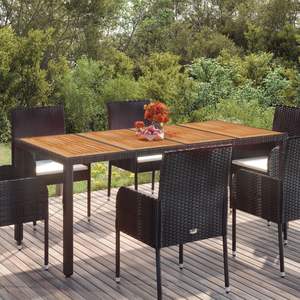 Grande table de jardin en polyrotin noir durable avec plateau en bois, tables d'extérieur - Product Image 1