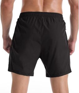 Shorts de sport pour homme, noirs, à séchage rapide, avec poches latérales, taille élastique, décontractés - Product Image 4
