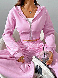 Conjunto Deportivo Rosa al por Mayor con Sudadera con Capucha y Pantalones de Felpa para Mujer - Product Image 2