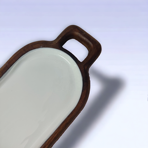 Bandeja Ovalada Decorativa Hecha a Mano con Esmalte Blanco y Madera de Mango, con Asa, para Servir, Decoración de Cocina, Exhibición de Alimentos, Artesanía India - Product Image 3