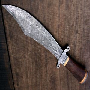 Couteau de chasse Skinner à lame fixe pour le quotidien avec étui en cuir, couteau Bowie de chasse en acier Damas - Product Image 3