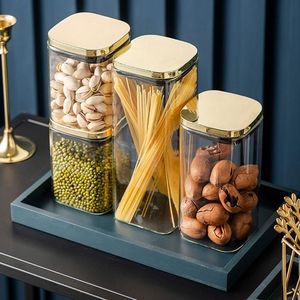 Storage jar airtight <b>glass</b> jar kitchen canister set <b>glass</b> jar with lid gold lid <b>glass</b> jar food storage <b>container</b> clear <b>glass</b> jar - Product Image 1