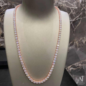 Rose Gold Plated 925 Silver Cuban Link <b>Necklace</b> with Round Brilliant Cut Moissanite Chain Luxury <b>Statement</b> Jewelry for Wedding - Product Image 1