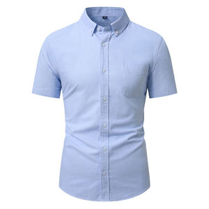 Men's White Short Sleeve Cotton Casual Shirt Turn-<b>down</b> Collar Solid Color Breathable Poplin Fabric Summer Style - Product Image 6