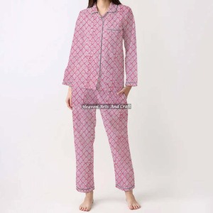 Conjunto de Pijama de Algodón 100% para Mujer, Ropa de Dormir Suave para el Hogar, Conjunto de Pijama Primavera/Verano con Estampado Floral/Personaje/Letras/Estampado/Vacaciones/Árbol PJ114 - Product Image 4