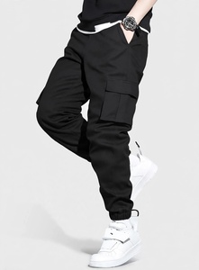 Pantalon cargo décontracté en toile pour homme, coupe ajustée |   Sac de randonnée écologique multi-poches, taille élastique avec cordon de serrage, anti-plis - Product Image 3