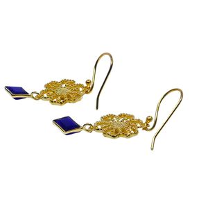 Boucles d'oreilles pendantes vintage plaquées or avec pierre d'onyx, bijoux pour femmes, environ 25 mm de longueur - Product Image 2